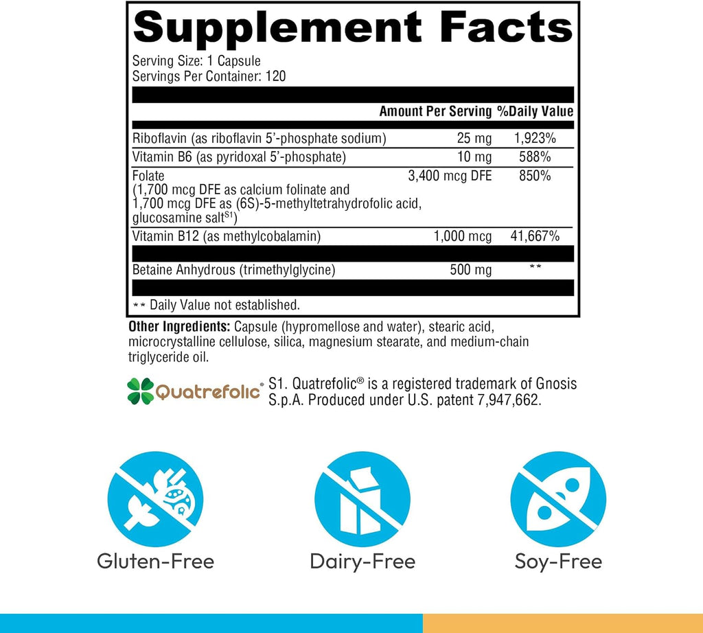 XYMOGEN Methyl Protect - 3400 mcg 5-MTHF (5-Metiltetrahidrofolato) con Vitaminas B Activadas - Apoyo Cardiovascular y Neurológico - 120 Cápsulas Vegetarianas