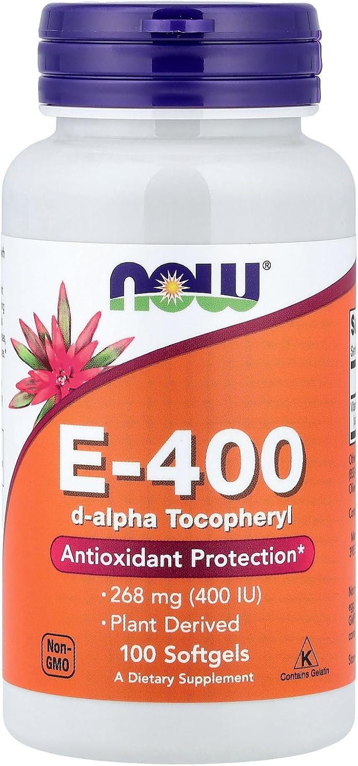 Now Foods - Vitamina E D-Alfa Tocoferil Acetato 400 UI - 100 Cápsulas Blandas