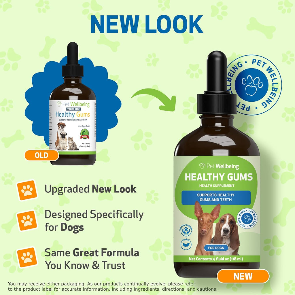 Pet Wellbeing Healthy Gums para Perros - Gotas Tópicas para Cuidado Bucal, Salud Dental y Aliento Fresco - Certificado NASC y Formulado por Veterinarios - Líquido de 118 ml