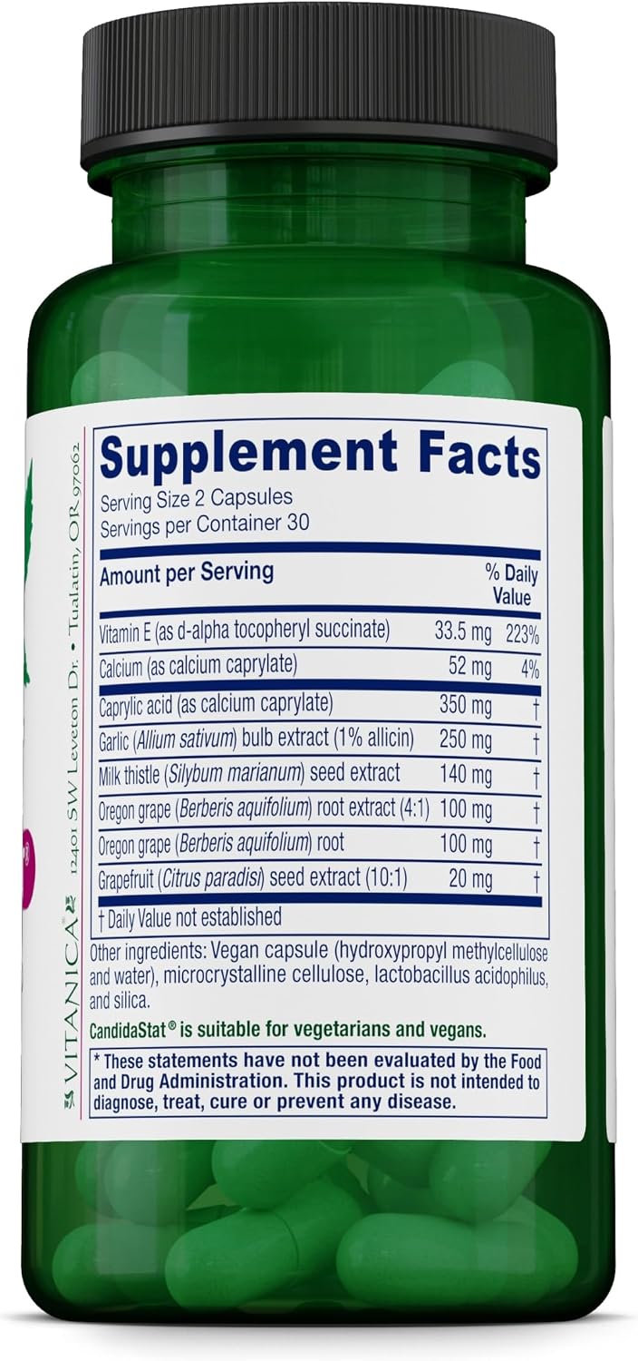 Vitanica Candidastat, Apoyo Equilibrado, Vegano, 60 Cápsulas