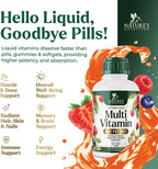 Multivitamínico Líquido Sin Azúcar - Para Mujeres, Hombres y Niños - Vitaminas A, C, D, B12, Biotina y Zinc - Apoya el Crecimiento del Cabello y la Piel - Vegano, No-GMO, Sabor a Bayas, 444 ml