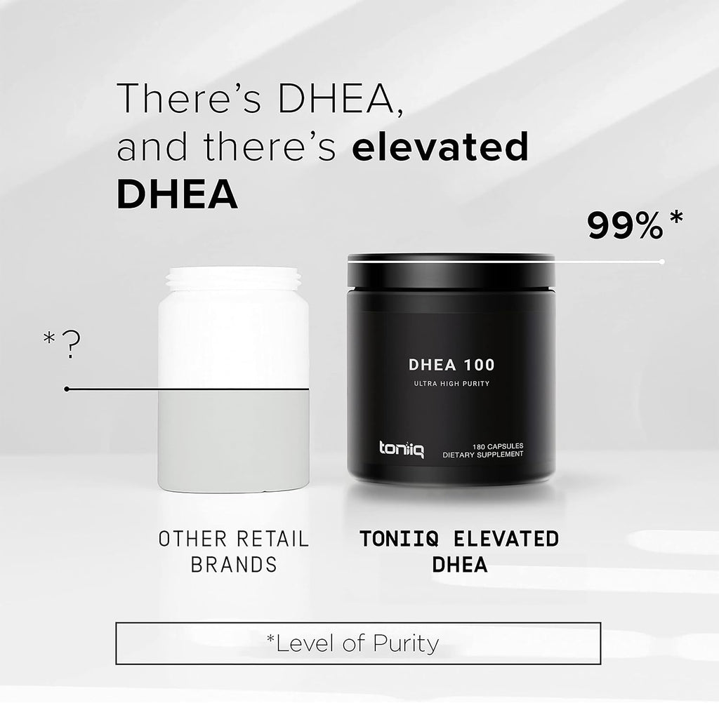 Toniiq Ultra High Strength DHEA 100mg - Suplemento de DHEA Micronizado de Alta Pureza - 180 Cápsulas