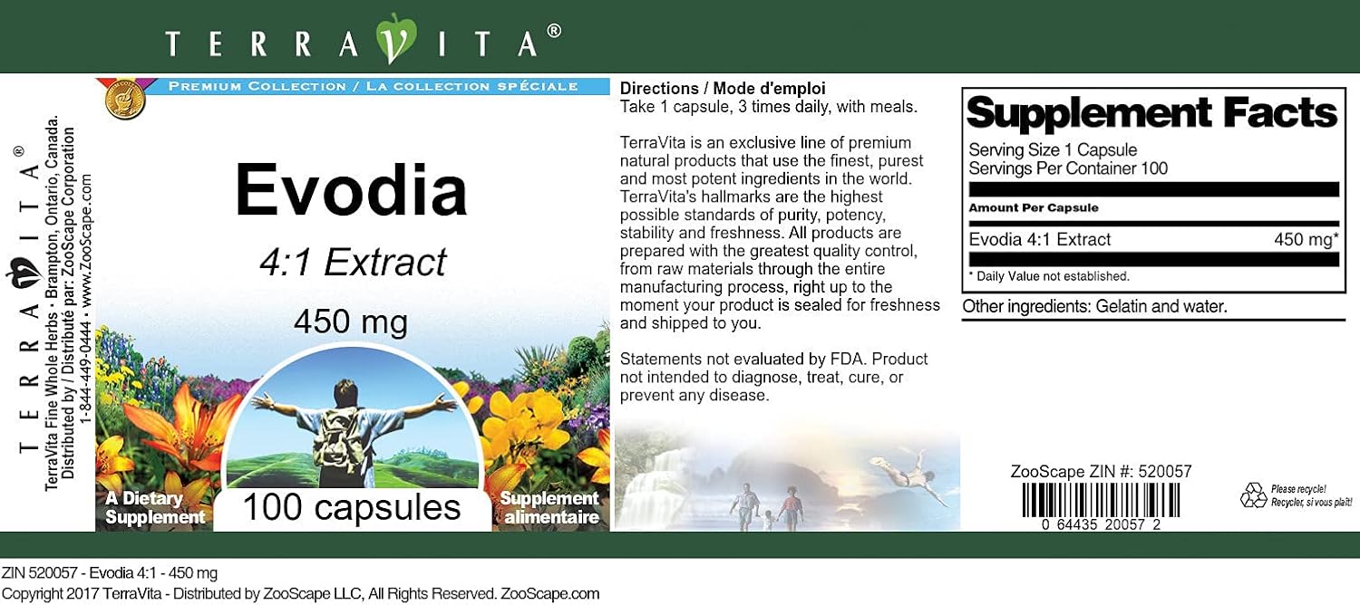 Evodia 4:1 - 450 mg, 100 Cápsulas - Terravita