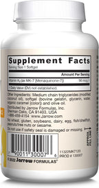 Jarrow Formulas MK-7 90mcg - Vitamina K2 (MK-7) - 120 Cápsulas Blandas (12 Envases)