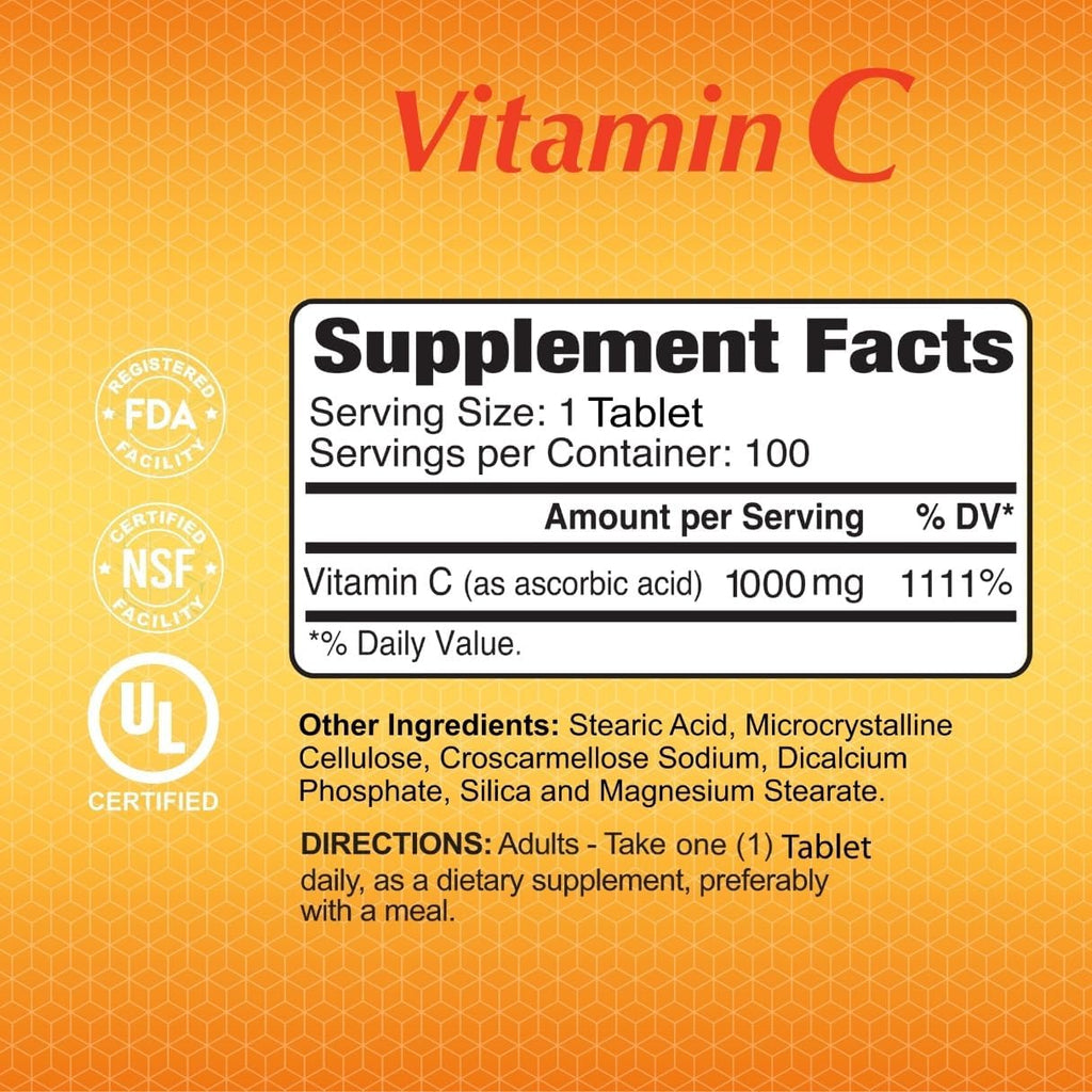 ALFA VITAMINS Vitamina C 1000 mg, 100 Comprimidos, Pack de 2 Botellas