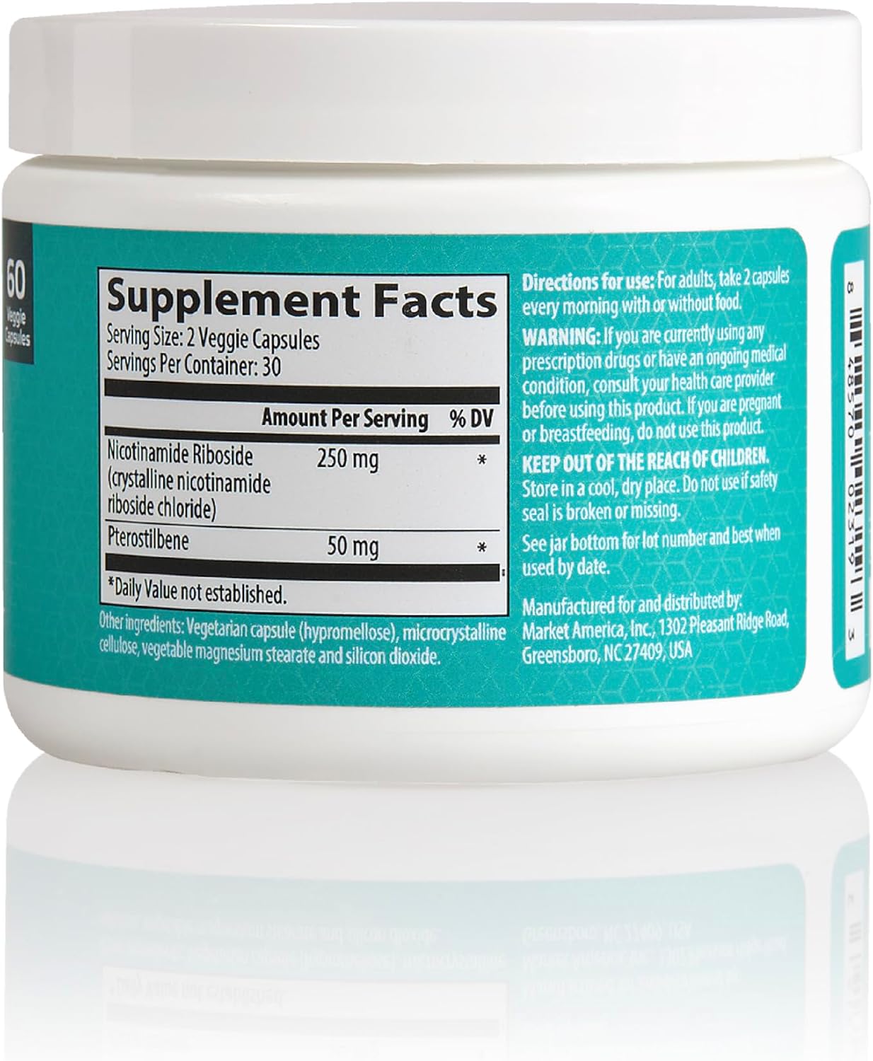 Advanced Anti-Aging Nutraceuticals NAD+ – Nicotinamida Ribósido y Pterostilbeno para Energía Celular, Envejecimiento Saludable y Vitalidad, Vegano, Sin Gluten, 30 Servicios