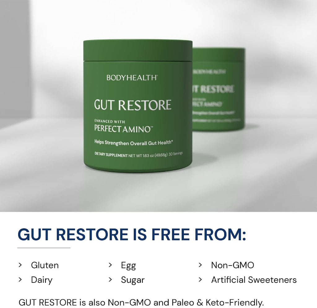 BodyHealth Gut Restore con PerfectAmino, ImmunoLin y Ácido Húmico - Suplemento para la Salud Digestiva e Inmune - Sin Sabor - 30 Dosis