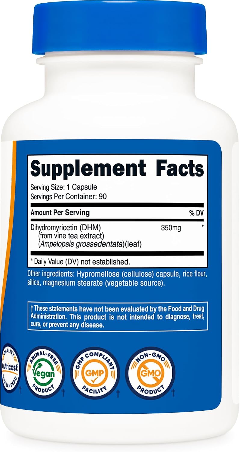 Nutricost Dihydromyricetin (DHM) Cápsulas 350mg, 90 cápsulas - Vegano, Sin Gluten