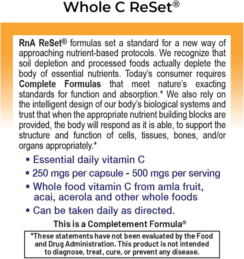 RnA ReSet Whole C Reset – Complejo de Vitamina C Orgánico con Bioflavonoides y Polifenoles, 60 Cápsulas