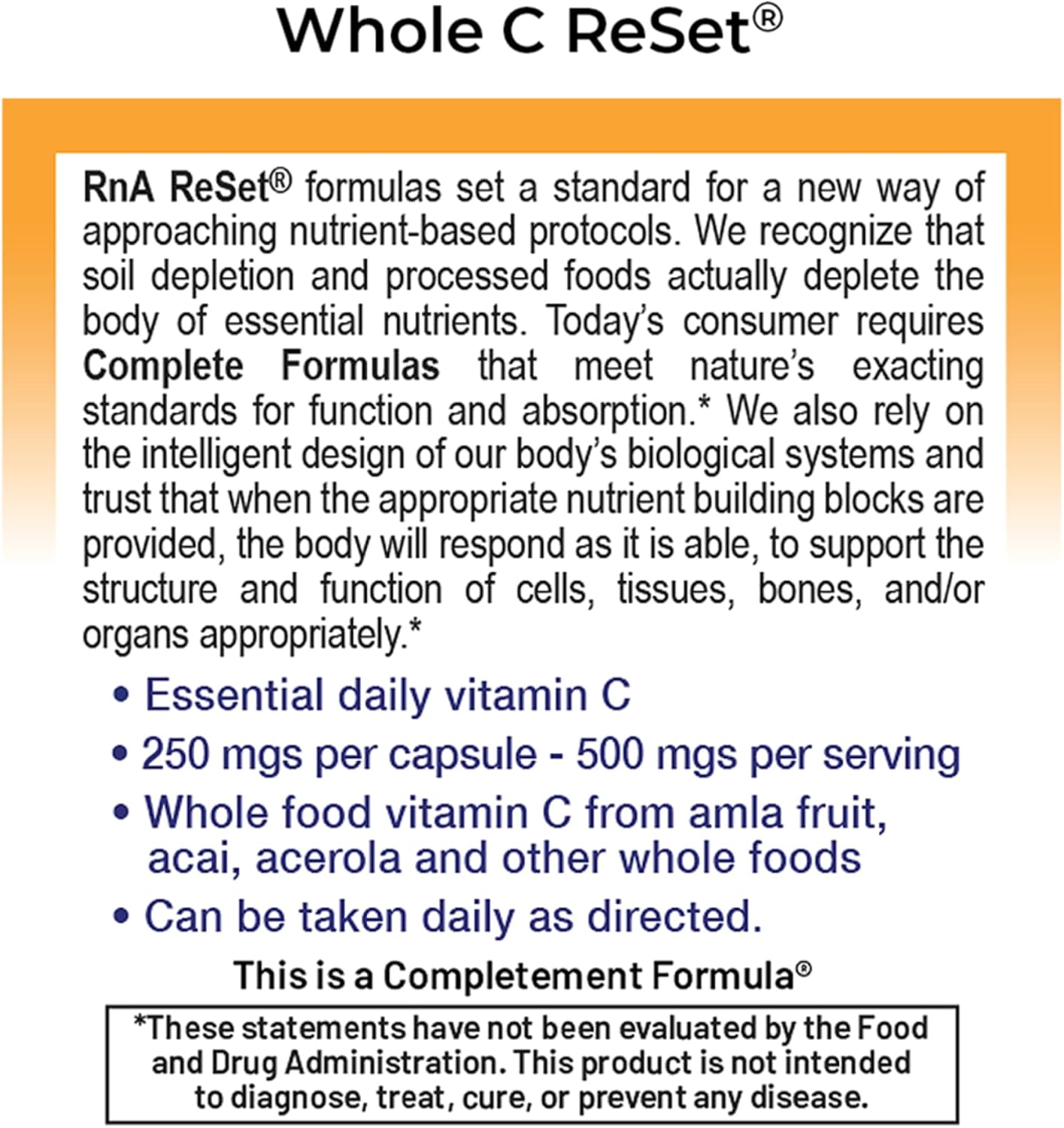 RnA ReSet Whole C Reset – Complejo de Vitamina C Orgánico con Bioflavonoides y Polifenoles, 60 Cápsulas