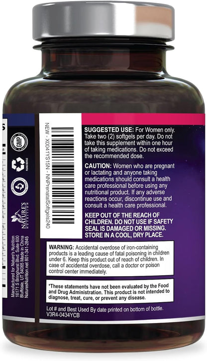 Vitaminas Prenatales con Ácido Fólico y Omega 3 DHA - Suplemento Multivitamínico para el Embarazo - 240 Cápsulas Blandas – Image 8
