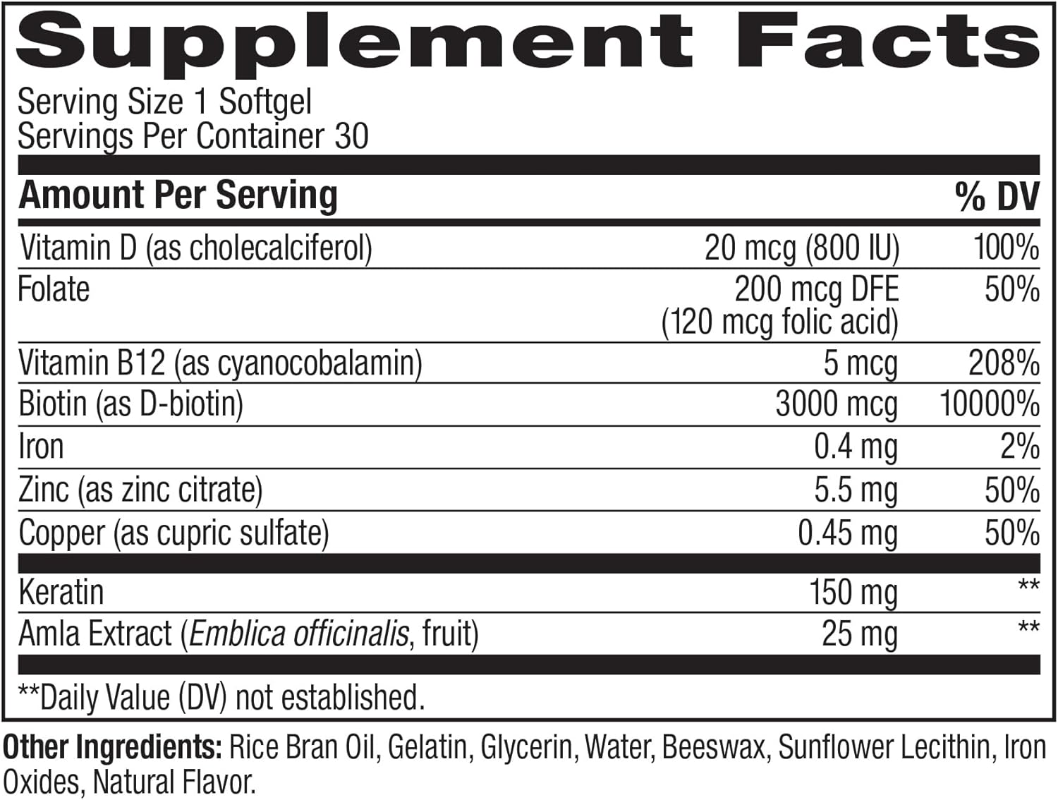 OLLY Ultra Strength Hair Softgels – Suplemento para el Cabello con Biotina, Keratina y Vitamina D (30 Cápsulas)