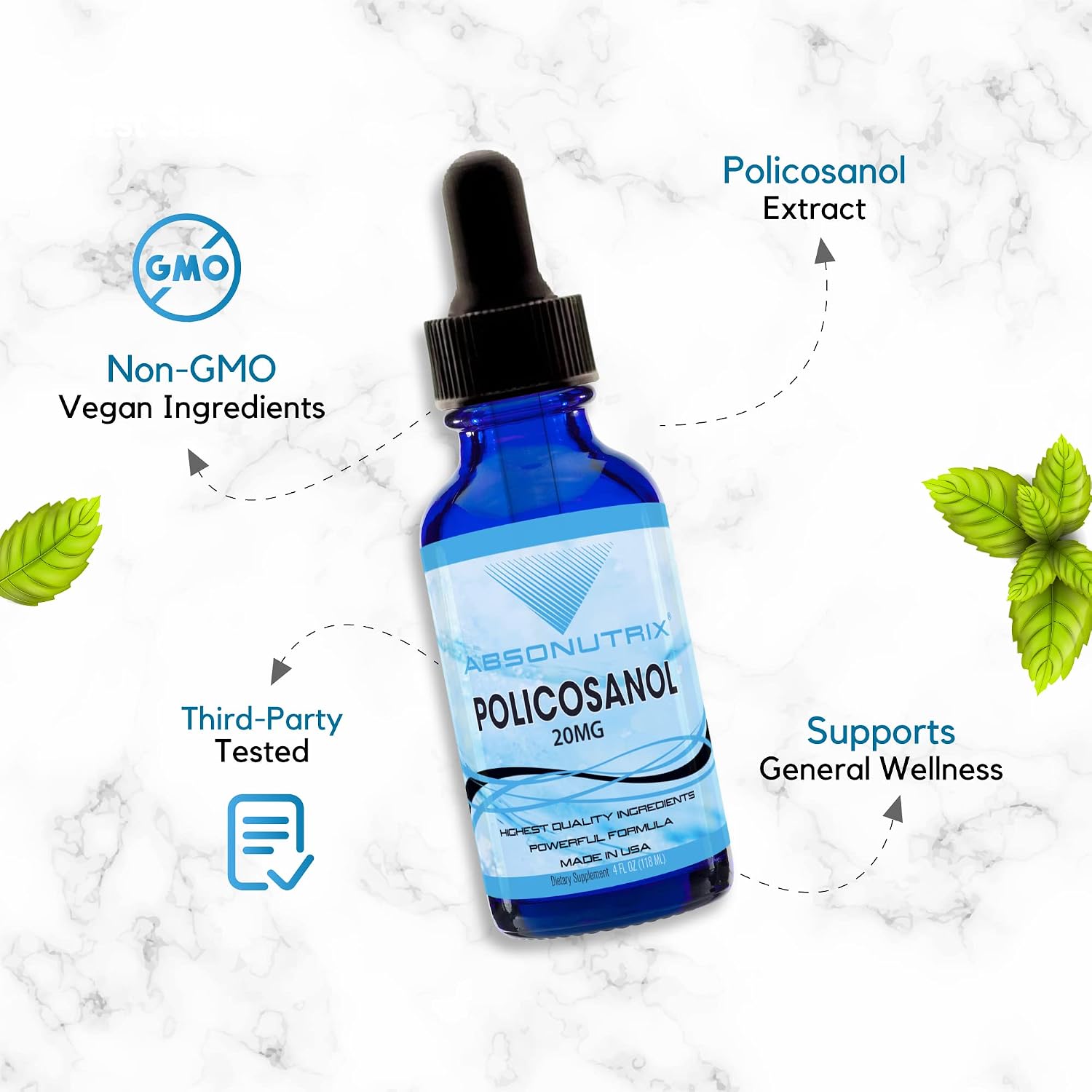 Policosanol 20 mg, 118 ml – 200 dosis, alta biodisponibilidad, probado por terceros, certificado GMP, no transgénico, libre de crueldad animal, fabricado en EE. UU.
