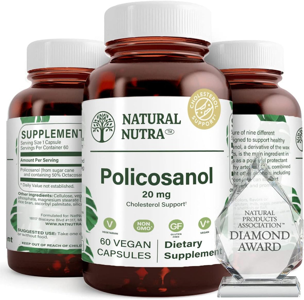 Natural Nutra Policosanol 20mg con Octacosanol - 60 Cápsulas Veganas