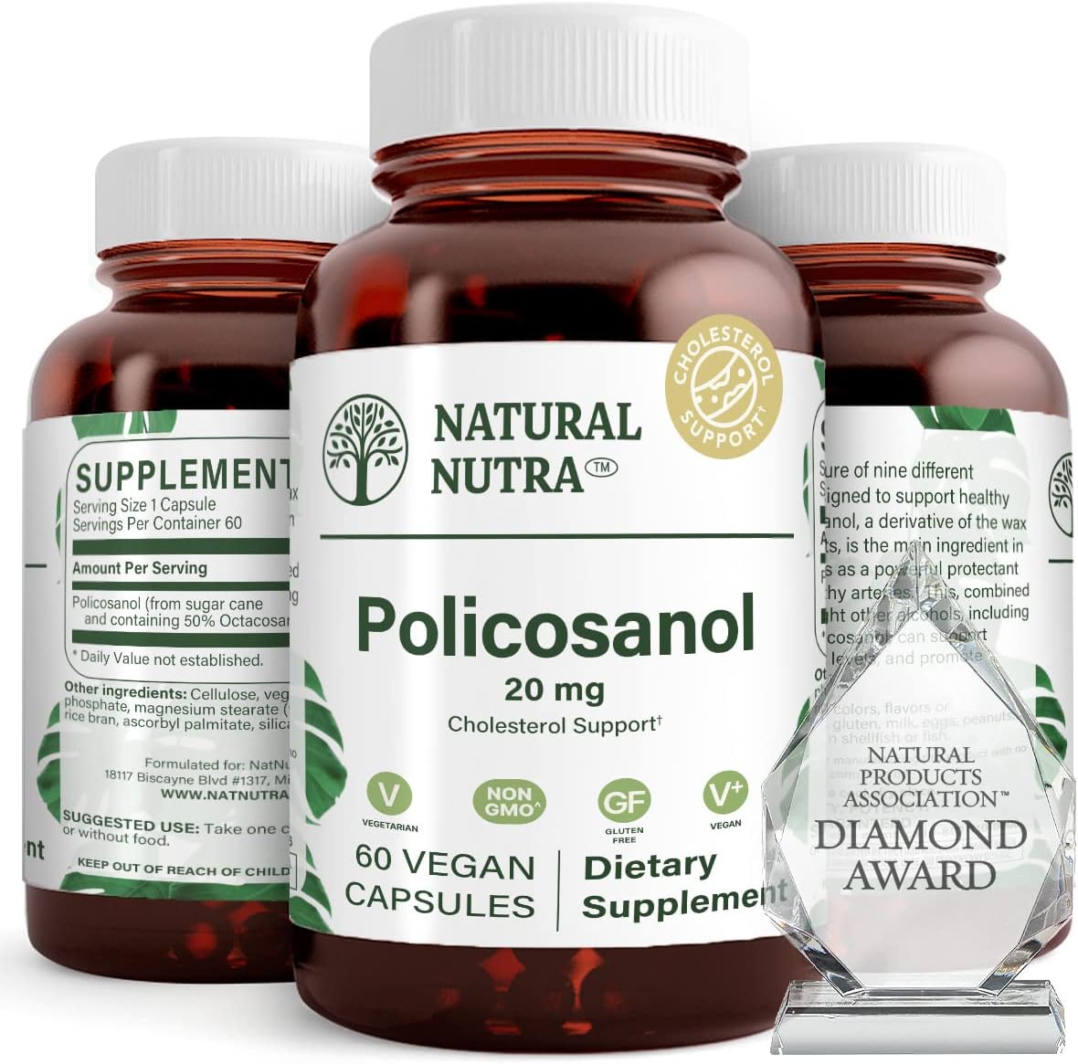 Natural Nutra Policosanol 20mg con Octacosanol - 60 Cápsulas Veganas