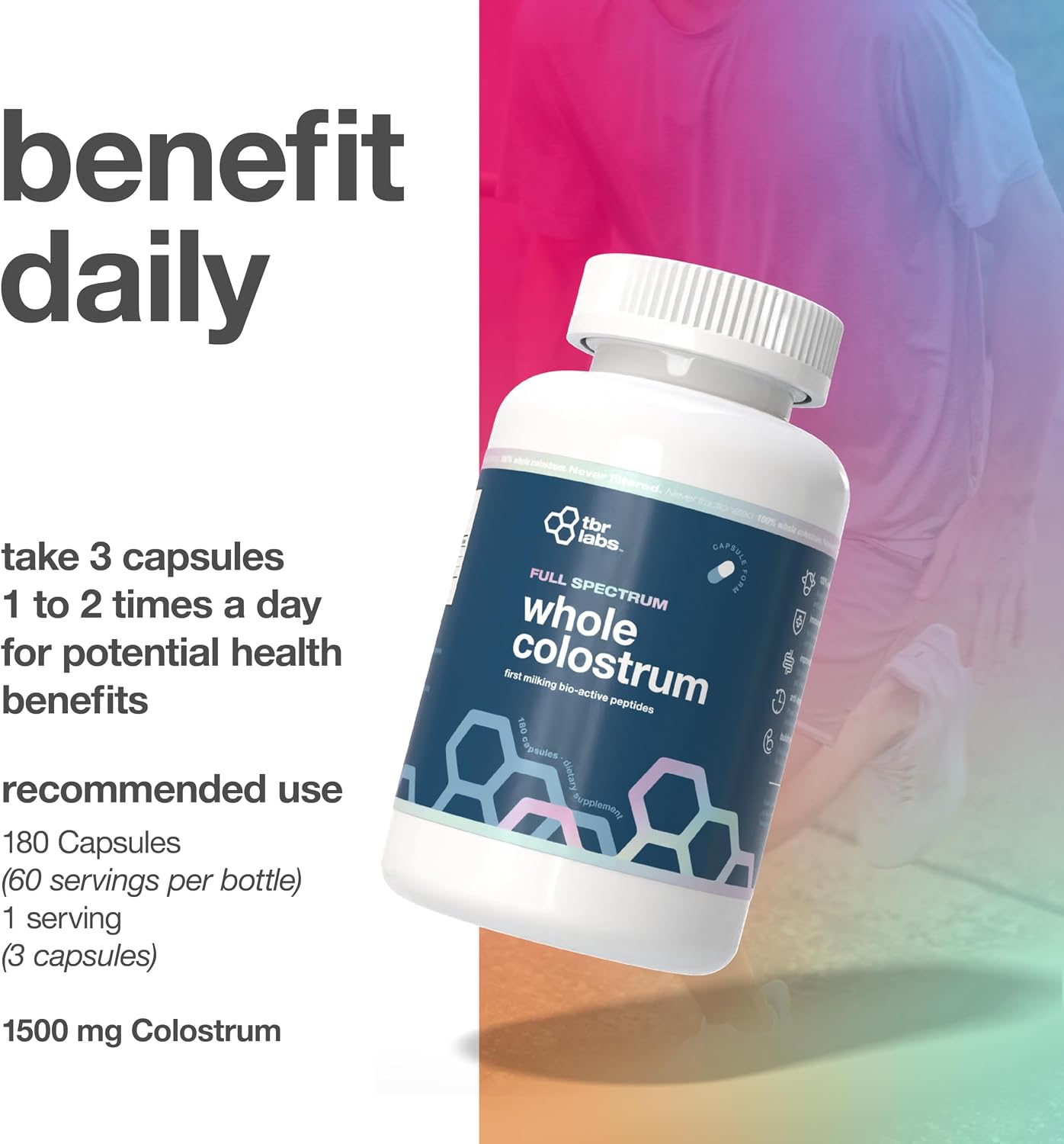 Pure Bovine Colostrum 180 Cápsulas - Sin Antibióticos ni Hormonas - De Origen Estadounidense - 100% Natural - Primer Ordeño
