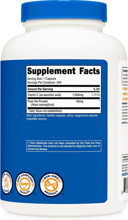 Nutricost Vitamina C con Rosa Mosqueta 1025 mg, 240 Cápsulas (3 Envases) – Image 5