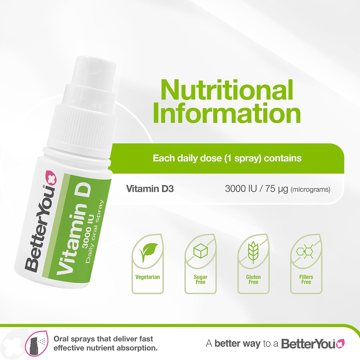 BetterYou D3000 Vitamina D Oral en Spray - 3000 UI - 0.5 oz (15 ml)