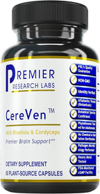 Premier Research Labs CereVen - Suplemento Cerebral Herbal para Memoria y Enfoque con Rhodiola Rosea - 60 Cápsulas Vegetarianas
