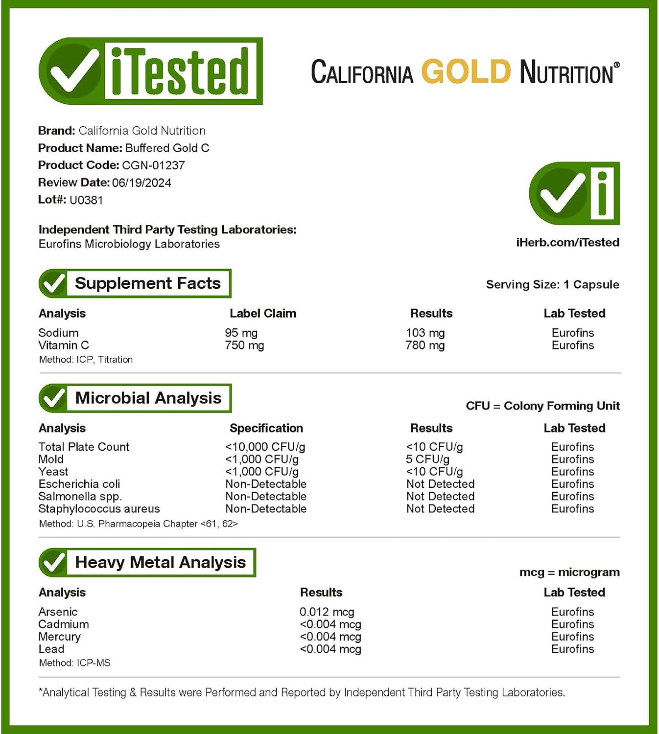California Gold Nutrition Buffered Gold C – Vitamina C No Ácida 750 mg, 240 Cápsulas Vegetales