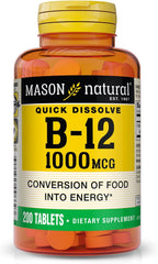 MASON NATURAL Vitamina B12 1000 mcg Comprimidos de Disolución Rápida, 200 Comprimidos