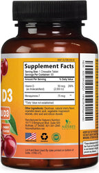 Vitamina D3 K2 2000 UI con MK-7 - 60 Comprimidos Masticables Sabor Berry