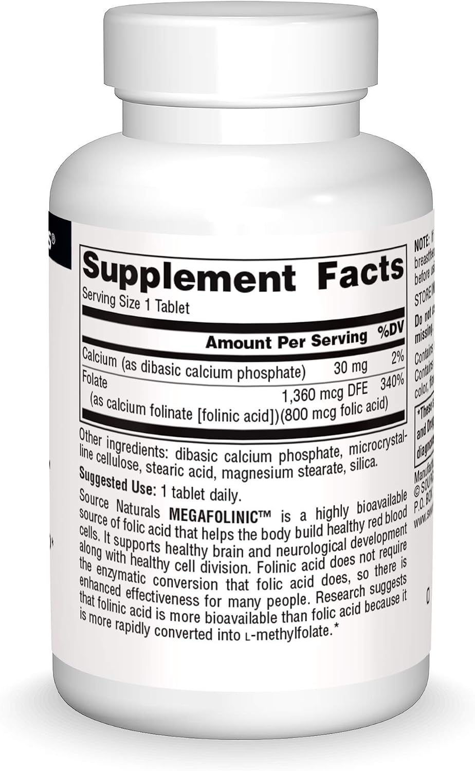 Source Naturals MegaFolinic 800 mcg, 60 Comprimidos
