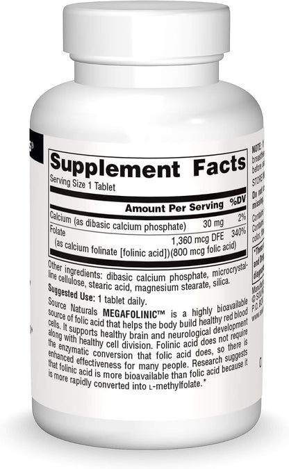 Source Naturals MegaFolinic 800 mcg, 60 – El ácido fólico contribuye al metabolismo normal de la homocisteína. – Image 3