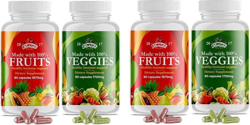 Fruits and Vegetables Supplement - 360 Cápsulas (180 Frutas + 180 Verduras) - Complemento Alimenticio Vegano