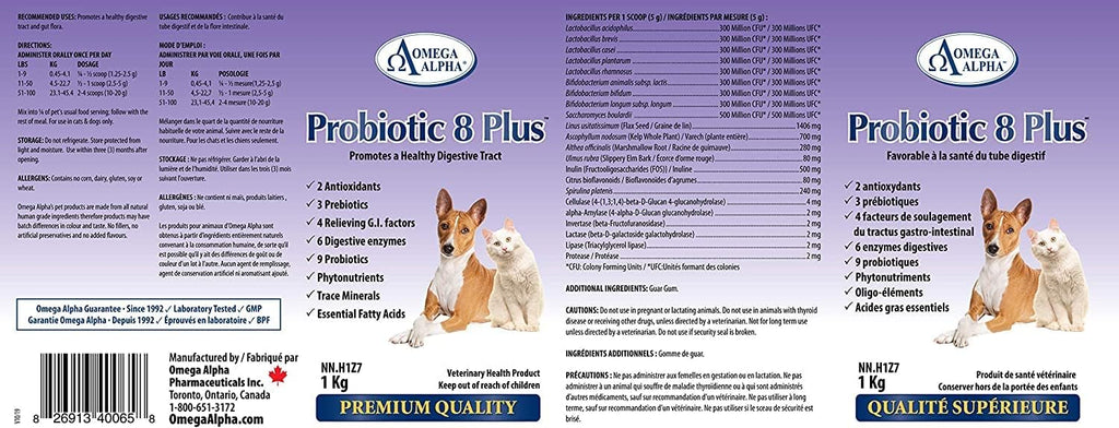 Probiotic 8 Plus Probióticos para Perros y Gatos | Enzimas y Fibra Digestiva | 1 kg