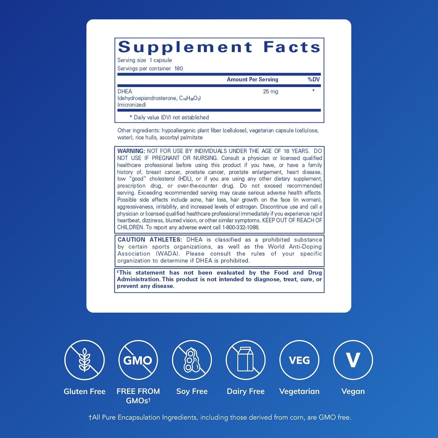 Pure Encapsulations DHEA 25 mg - 180 Cápsulas