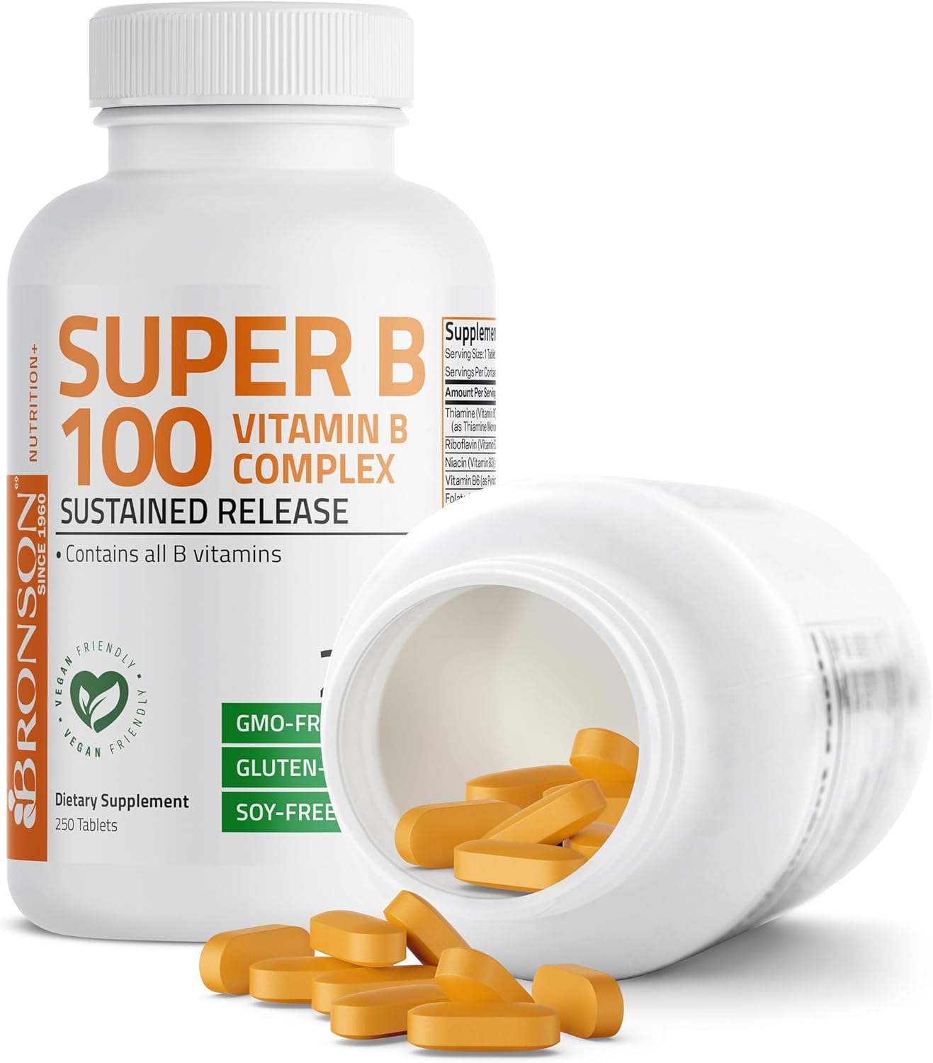 Bronson Super B 100 Complete B Complex with Sustained Release - 250 Tablets