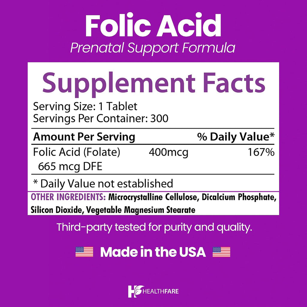 Healthfare Ácido Fólico 400mcg | 300 Comprimidos Veganos