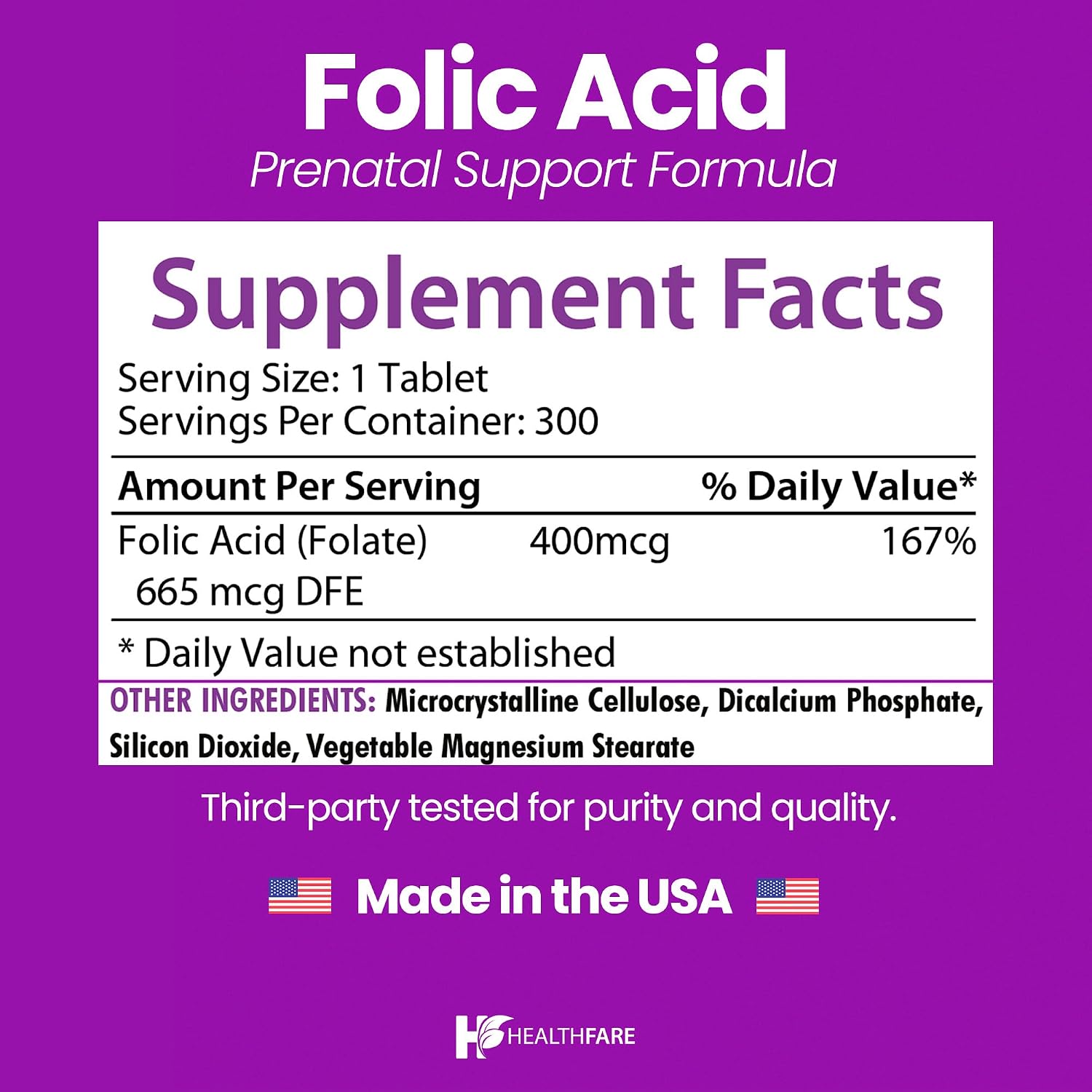 Healthfare Ácido Fólico 400mcg | 300 Comprimidos Veganos