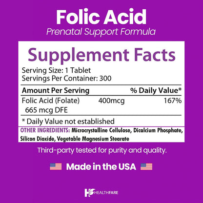 Healthfare Ácido Fólico 400mcg | 300 – Aquellos que buscan apoyar su salud cardiovascular y el metabolismo de la – Image 3