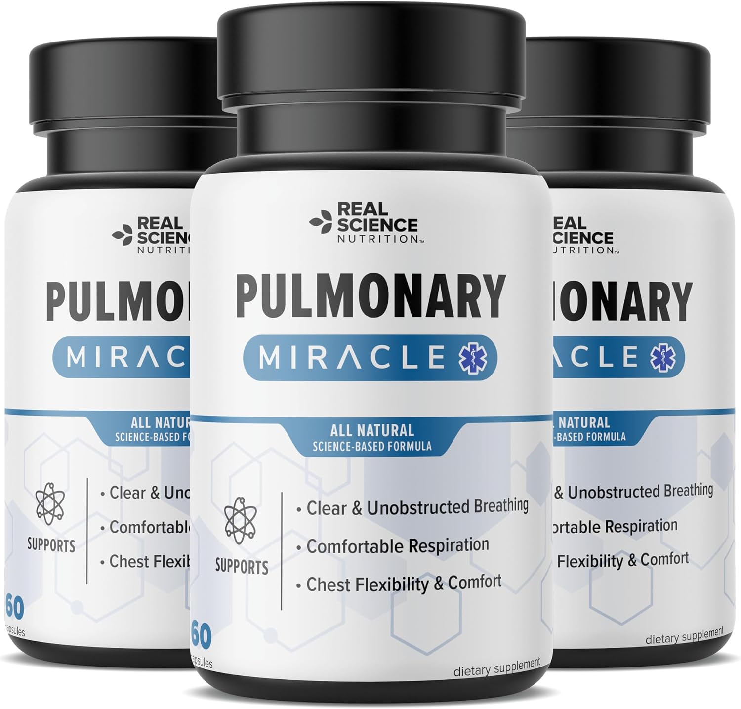 Pulmonary Miracle Cápsulas para el Soporte Pulmonar y la Respiración Clara, con Vinitrox y GABA, 180 Cápsulas (3 Envases de 60)