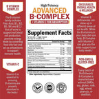 Complejo de Vitaminas B con Vitamina C - con Metilcobalamina B12 y Folato - Suplemento B1 B2 B3 B5 B6 B7 B9 - 60 Cápsulas