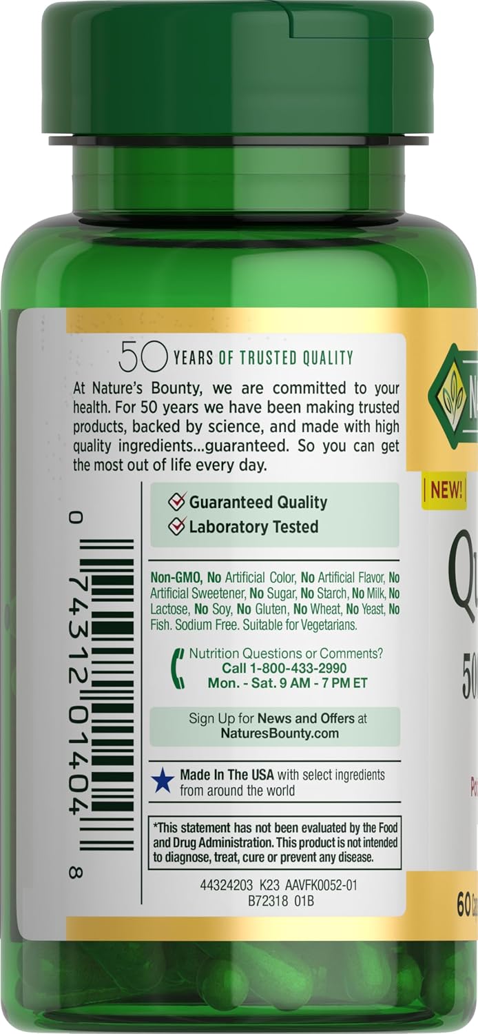 Nature's Bounty Quercetin 500 mg con Vitamina C, Escaramujo y Rutina, 60 comprimidos