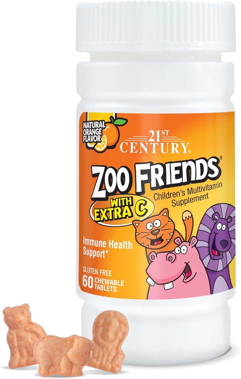 21st Century Zoo Friends con Extra C Tabletas Masticables, 60 unidades