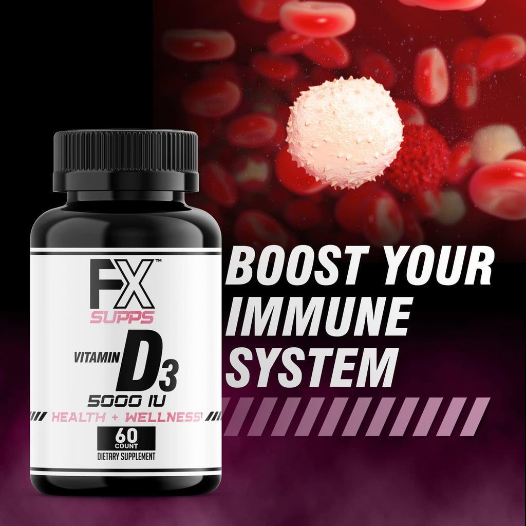 FXSUPPS Vitamina D3 5000 UI (60 Cápsulas Blandas) - Complemento Alimenticio con Colecalciferol