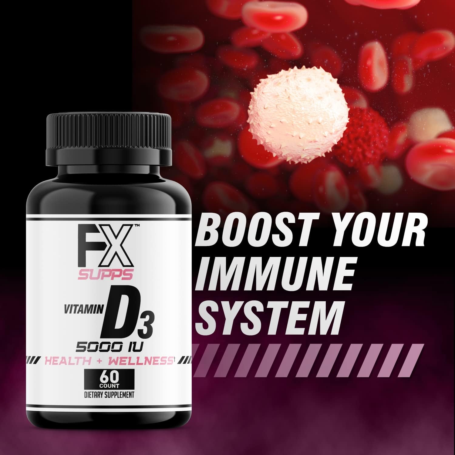 FXSUPPS Vitamina D3 5000 UI (60 Cápsulas Blandas) - Complemento Alimenticio con Colecalciferol