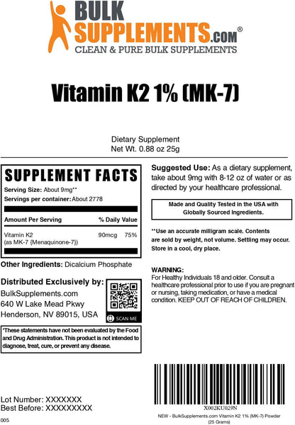Vitamina K2 (MK-7) en Polvo – 25g – BulkSupplements – Image 6
