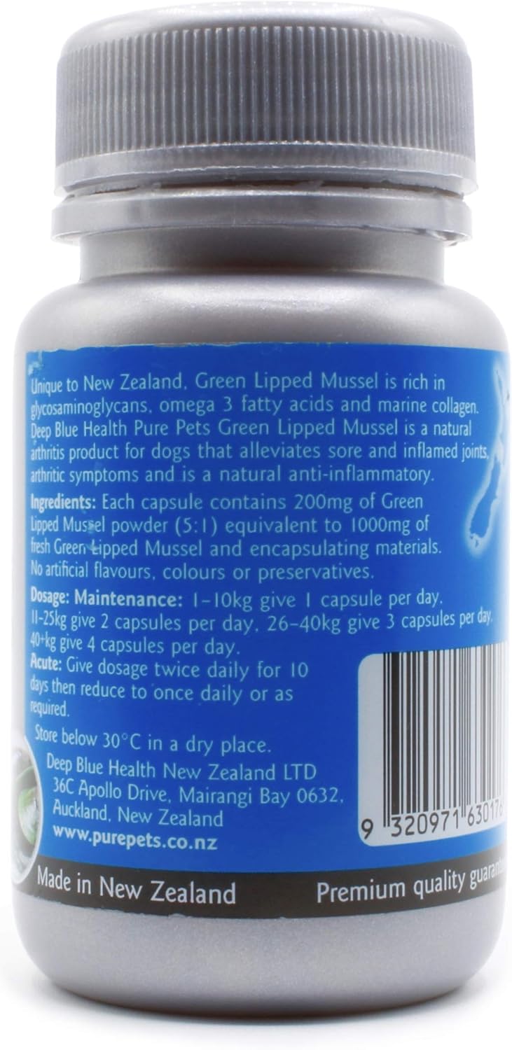 PurePets Cápsulas de Mejillón de Labios Verdes para Perros y Gatos – 200mg x 120 Cápsulas