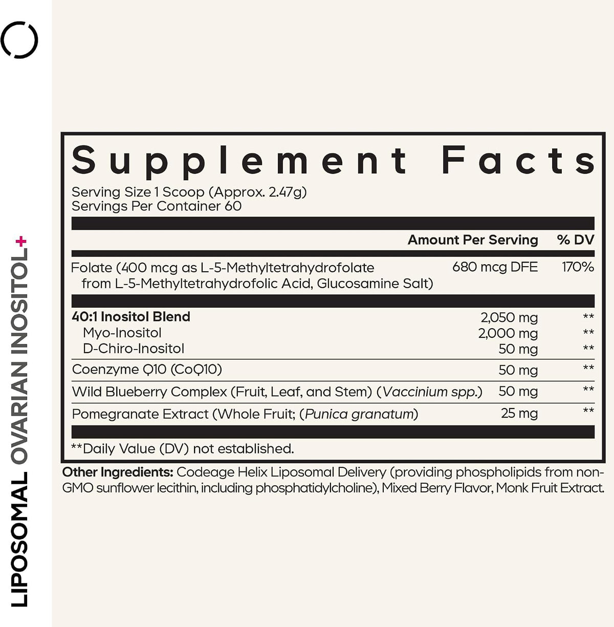 Codeage Liposomal Ovarian Inositol Powder - Myo-Inositol & D-Chiro-Inositol 40:1, Folato 5-MTHF, CoQ10, Granada y Arándano - – Image 2