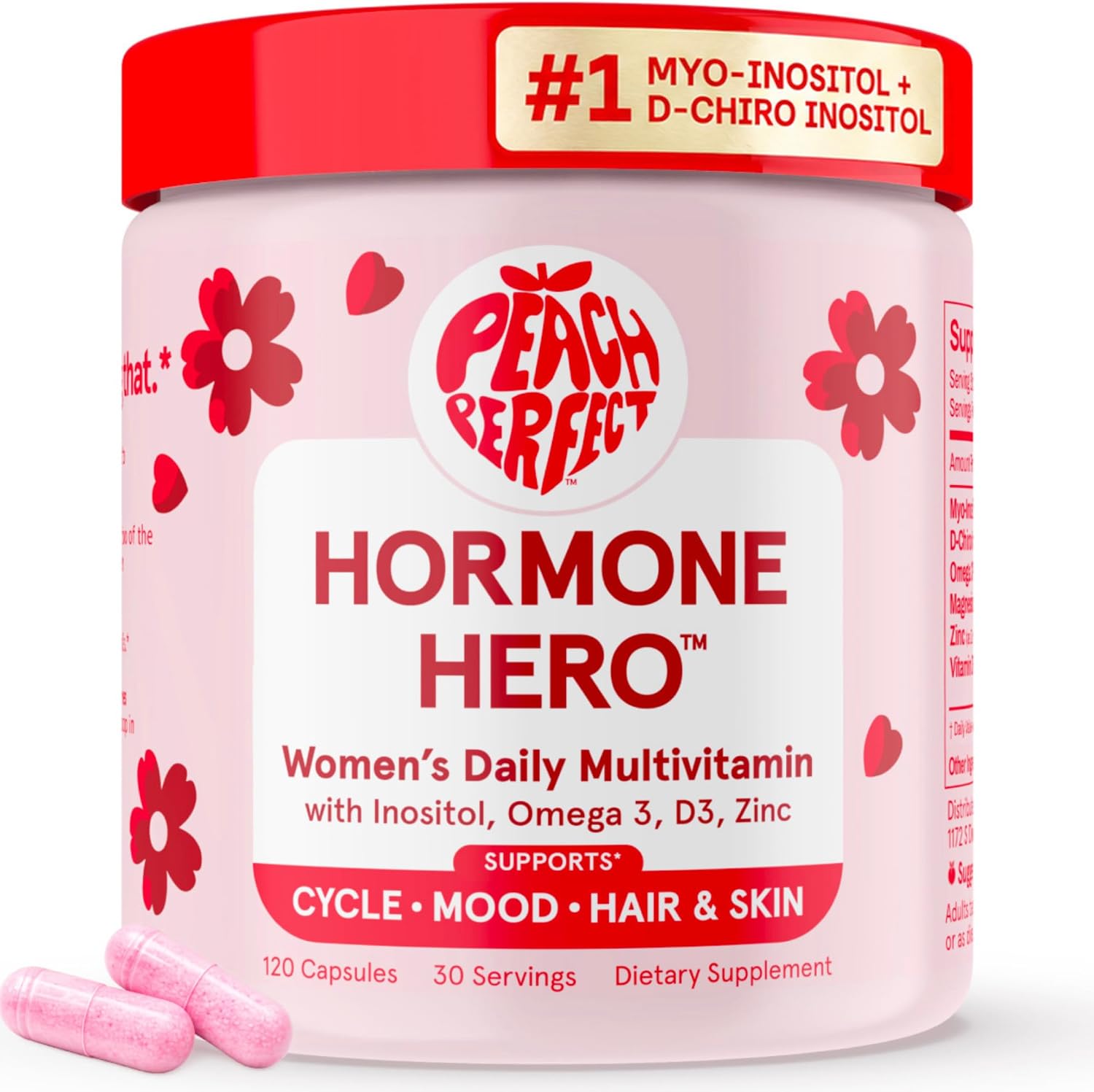 Peach Perfect Inositol Multivitamínico – Myo-Inositol y D-Chiro 40:1, Omega-3, Vitamina D3, Magnesio, Zinc – 30 cápsulas