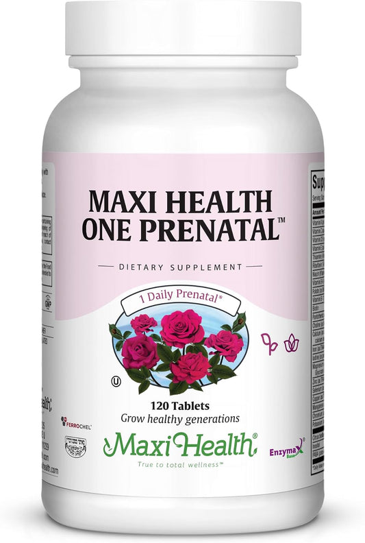Maxi Health Vitaminas Prenatales para Mujeres – Una al Día con Hierro, Folato, Colina, Vitamina D3 y Nutrientes Esenciales – Suplemento de Alta Absorción – 120 Comprimidos
