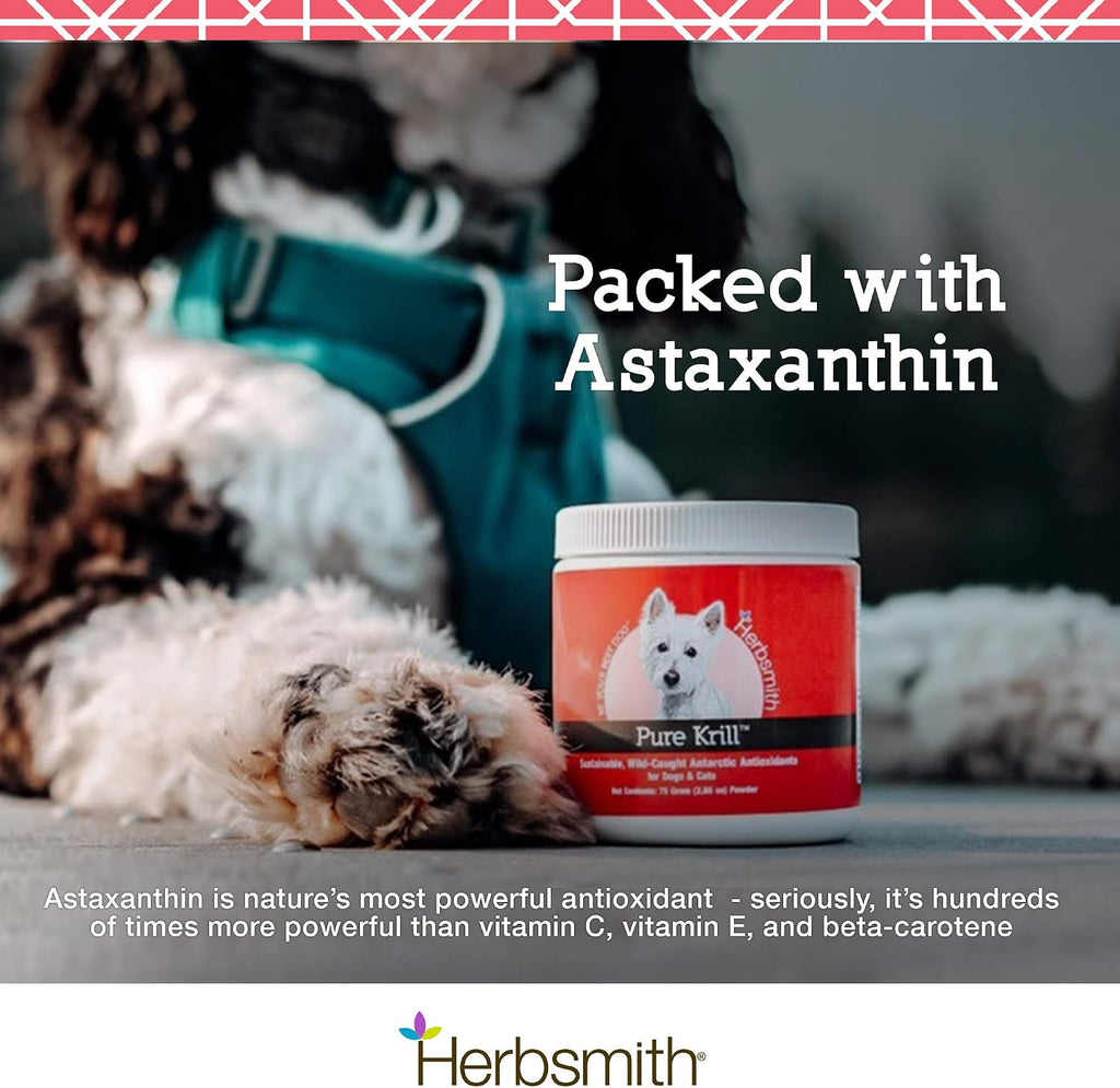 Herbsmith Pure Krill - Krill Antártico Salvaje - Sólo 1 Ingrediente - Astaxantina para Perros - Omega 3 Listos para Usar – Alternativa al Aceite de Krill para Perros - 75g