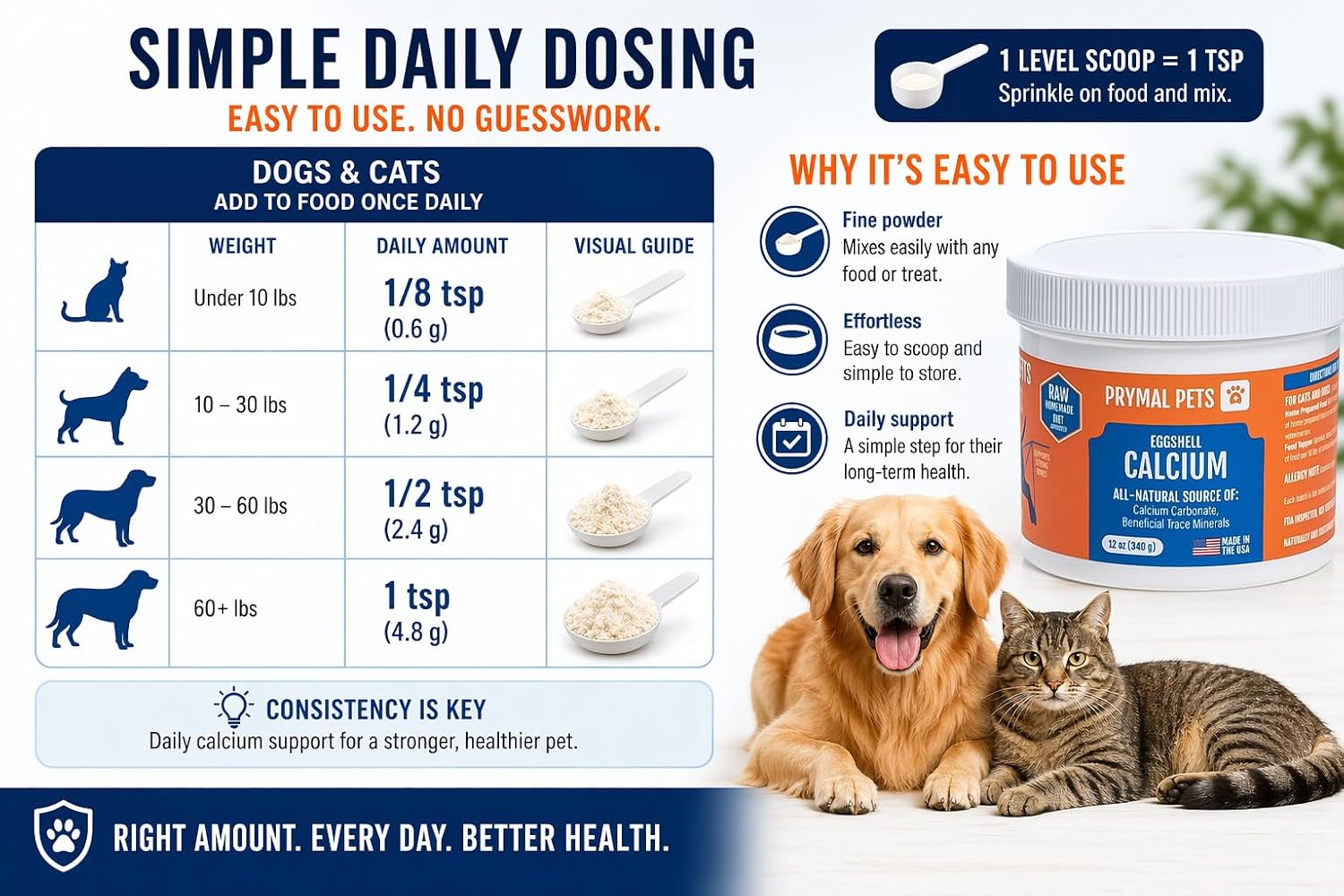 Eggshell Calcium for Pets - 12 oz. Polvo de Cáscara de Huevo Natural, Suplemento Mineral Ultra Puro para Gatos y Perros