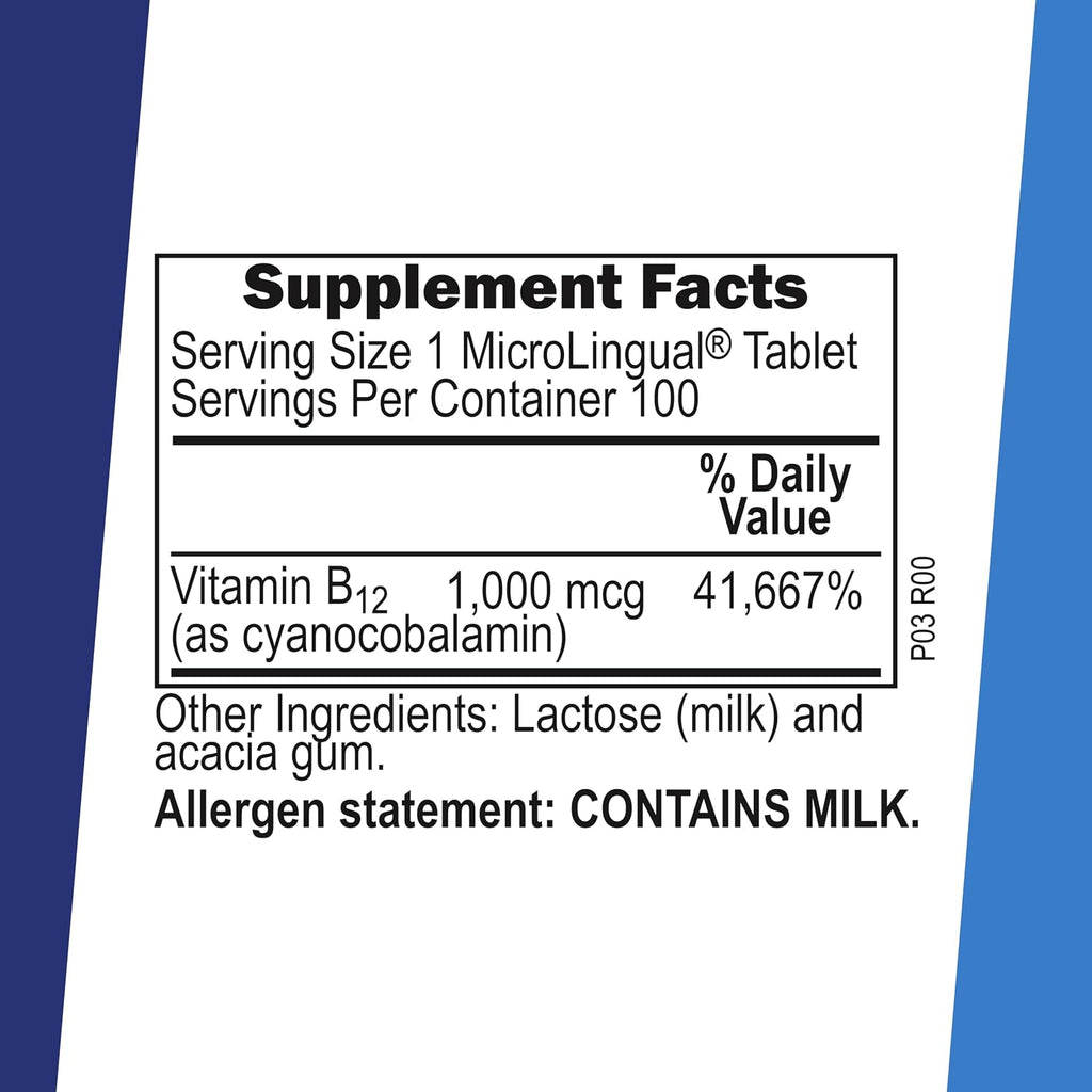 Superior Source No Shot Vitamina B-12 Cianocobalamina 1000 mcg – 100 Comprimidos Sublinguales