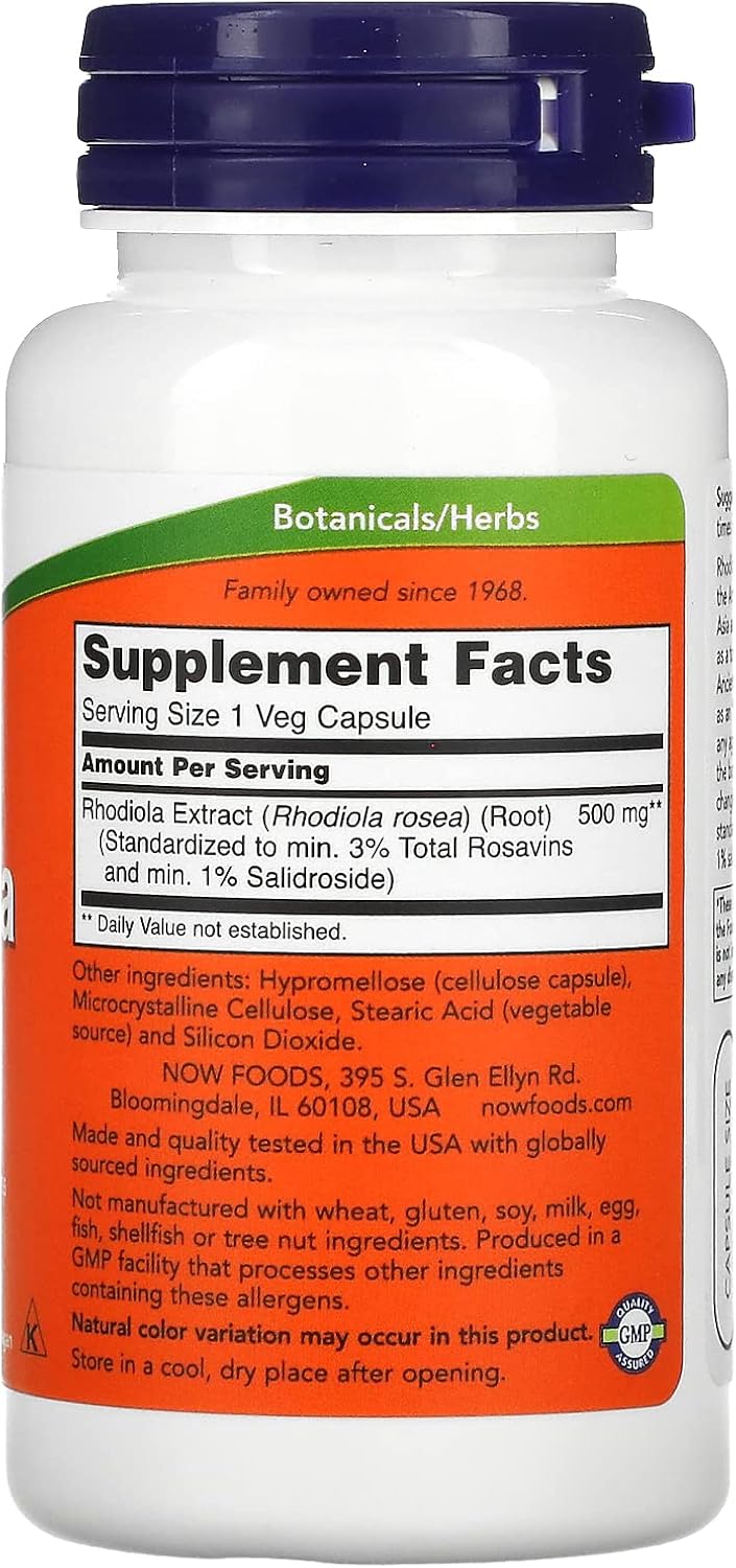 NOW Foods Rhodiola 500 mg Extracto Estandarizado 60 Cápsulas